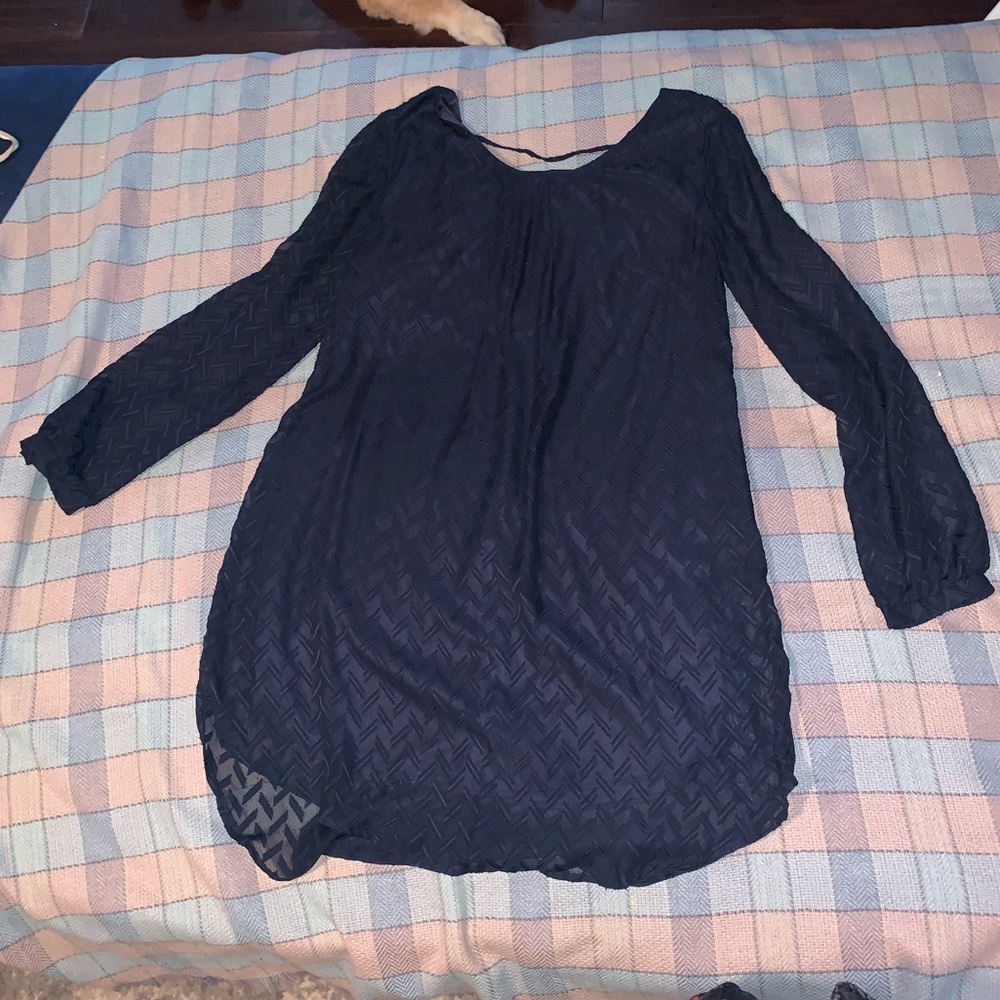 Anthropologie (ASTR) A-line long sleeve mini backless Navy Dress